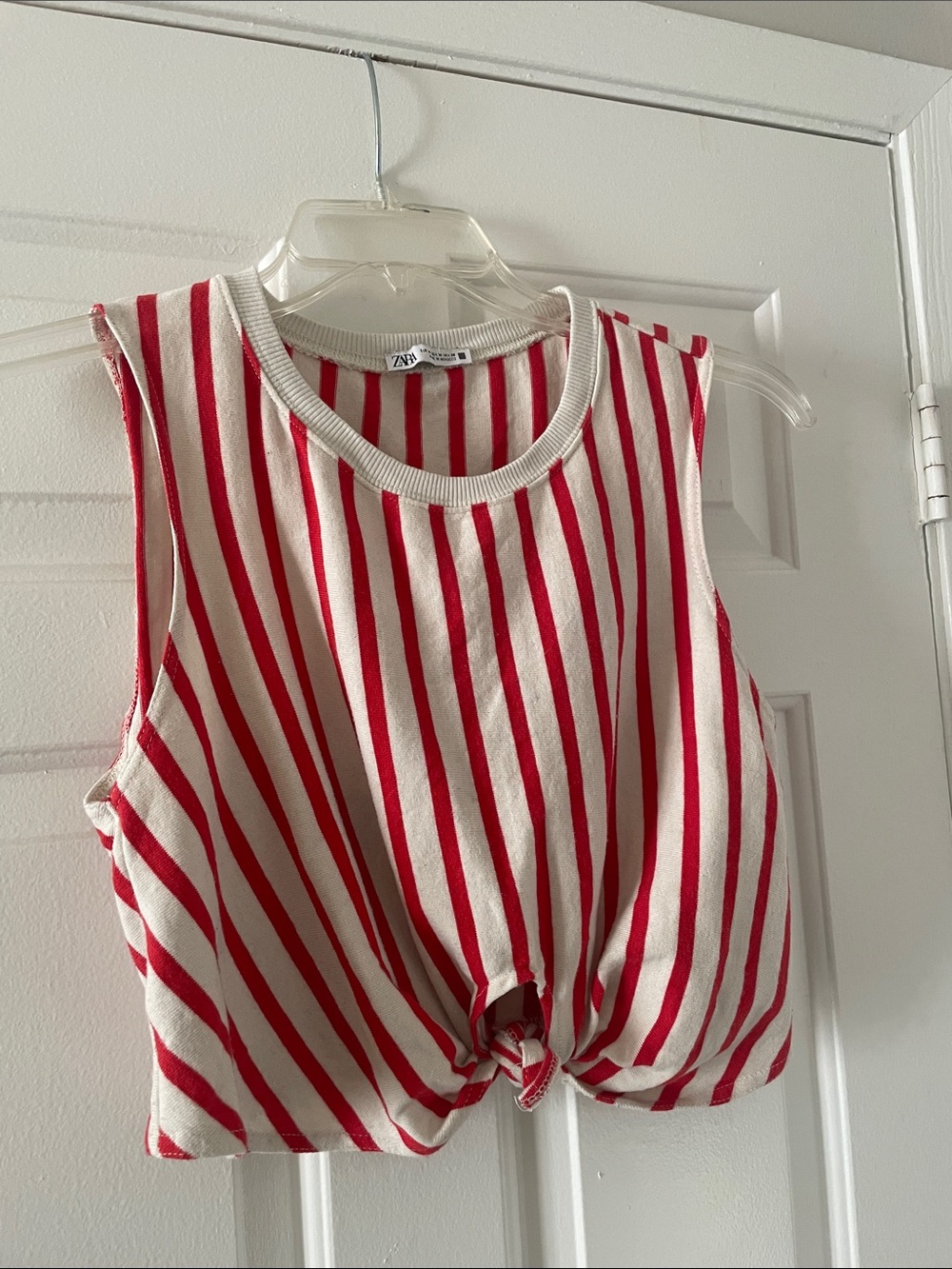 Zara Red and White Striped Tie-Front Crop Top
